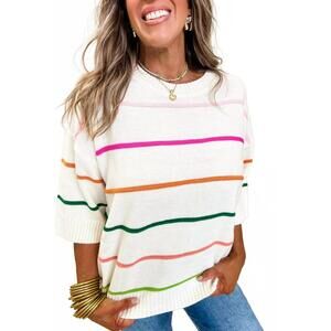 NEW LOVESOFT colorblock striped half sleeve sweater in white